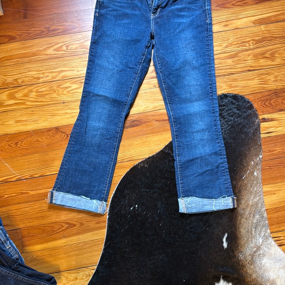 Pilcro Blue Cropped Ankle Jeans with Faded Whiskering